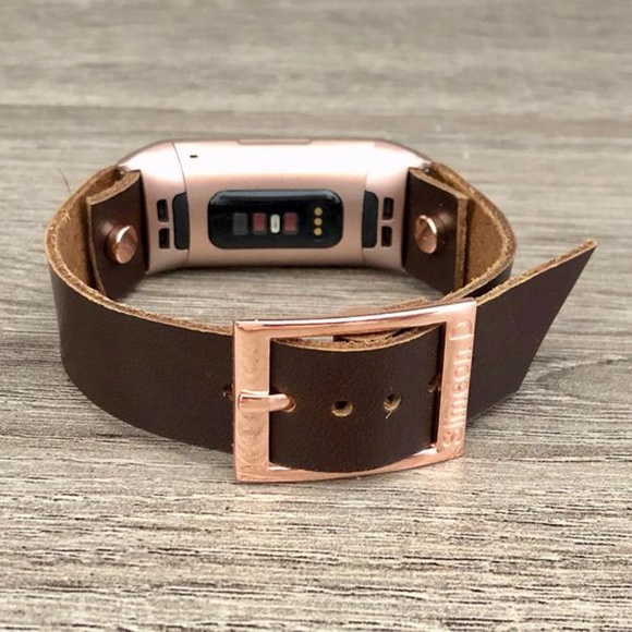 Dark Brown Rose Gold Fitbit Charge 4 Leather Band - Picture 3 of 8